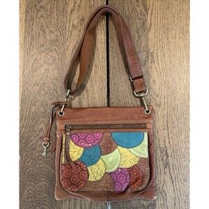 Fossil Key Multicolor Patchwork Leather Boho Crossbody Purse Zipper Pockets